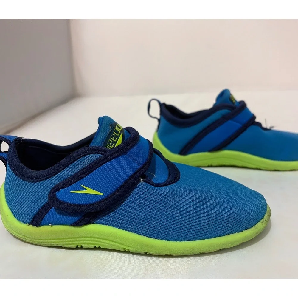 Speedo Toddler Blue Lime Green Water Shoes Aqua Socks  Size L 9/10
